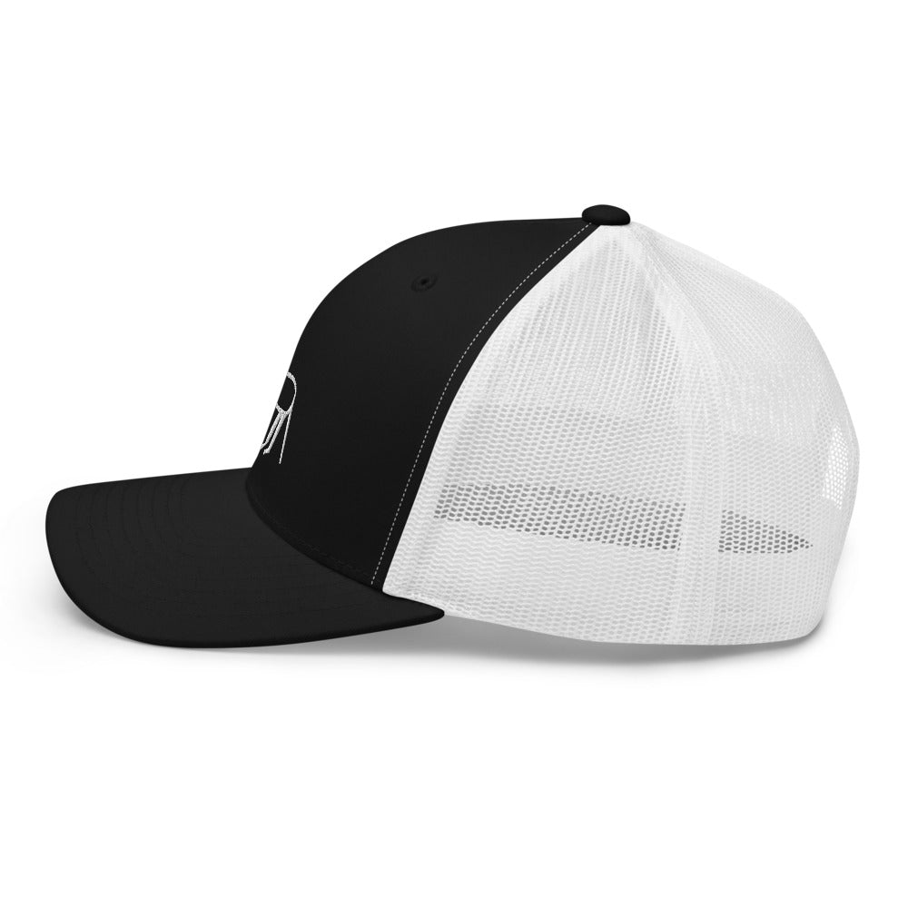 Casquette trucker noire et blanche Coucou Petite Perruche — profil gauche