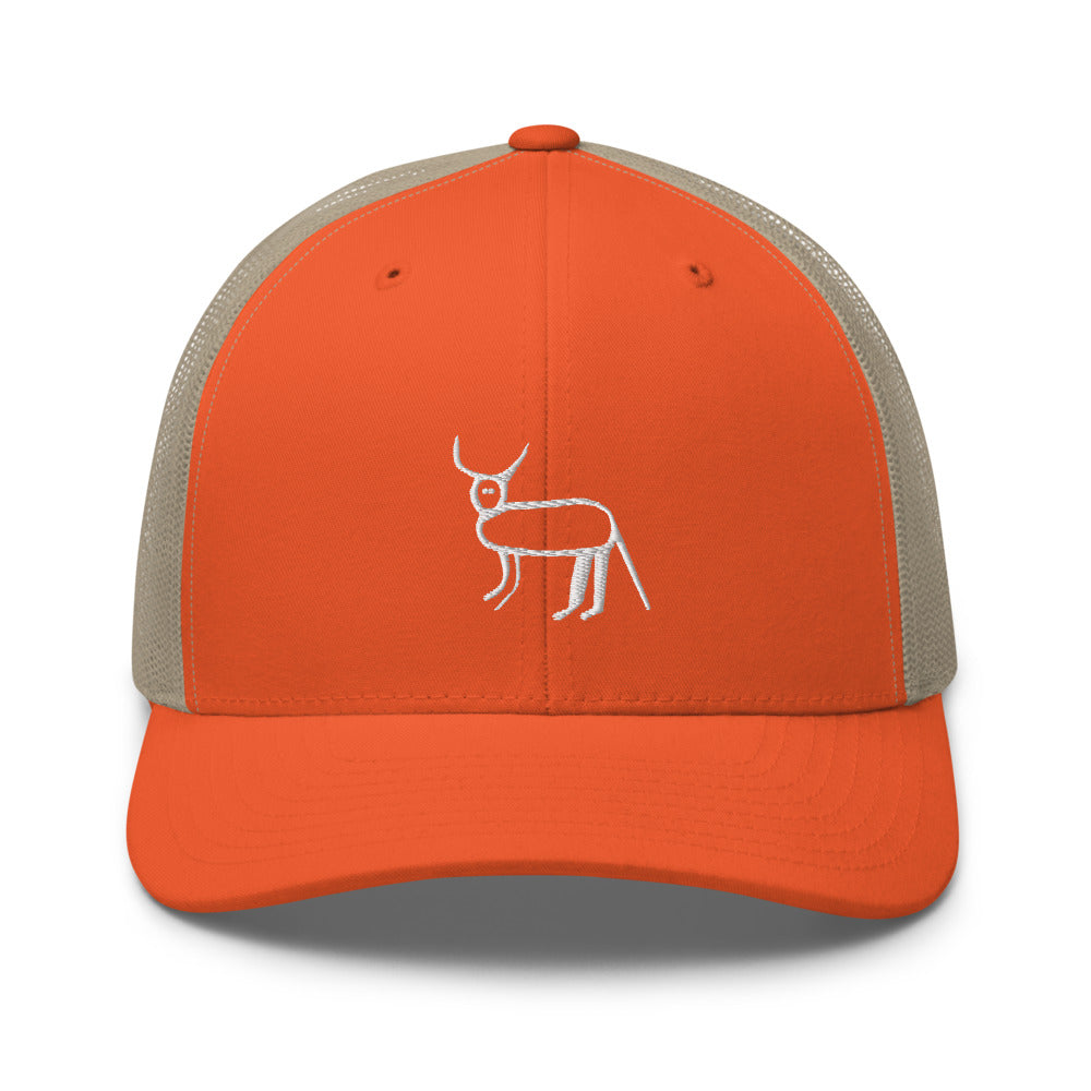 Casquette trucker roux et kaki Coucou Petite Perruche brodée — vue de face
