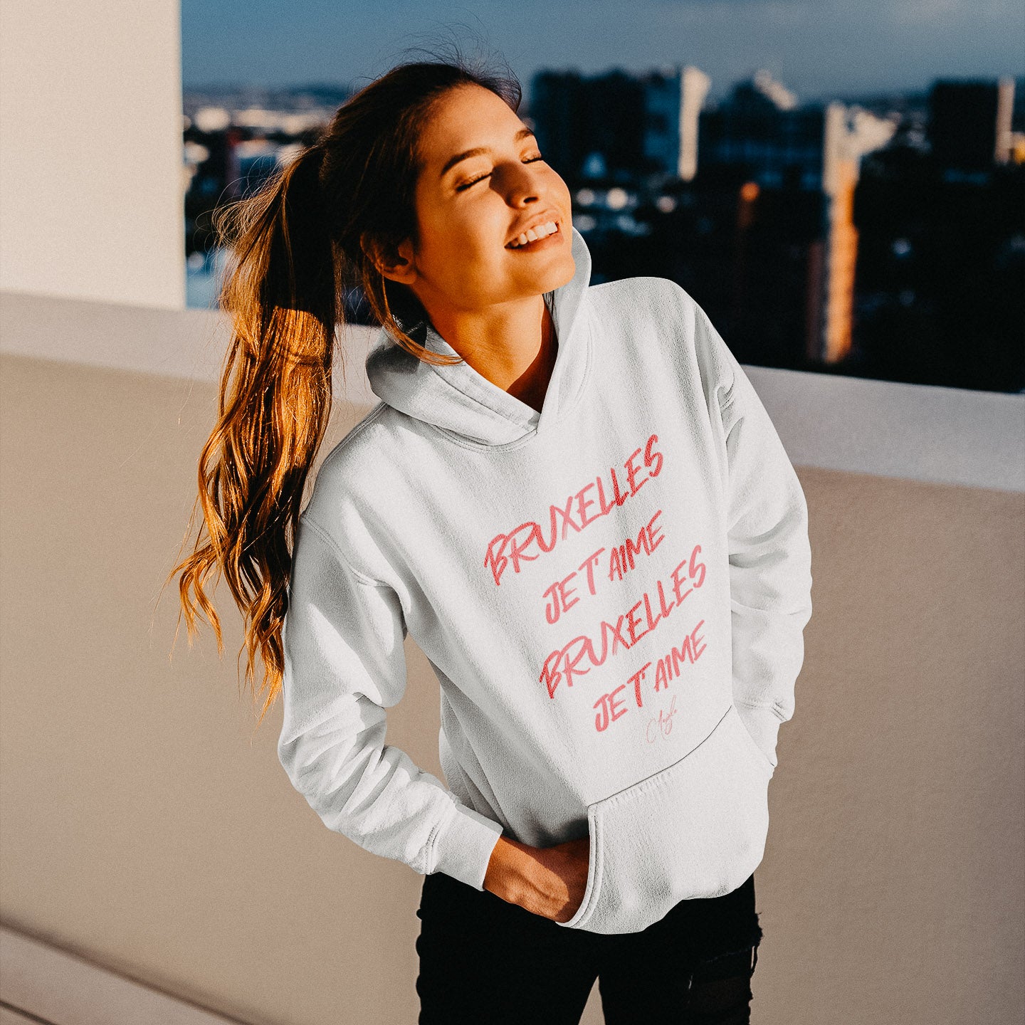 Sweat à capuche - "Bruxelles je t'aime" (Poche Kangourou)