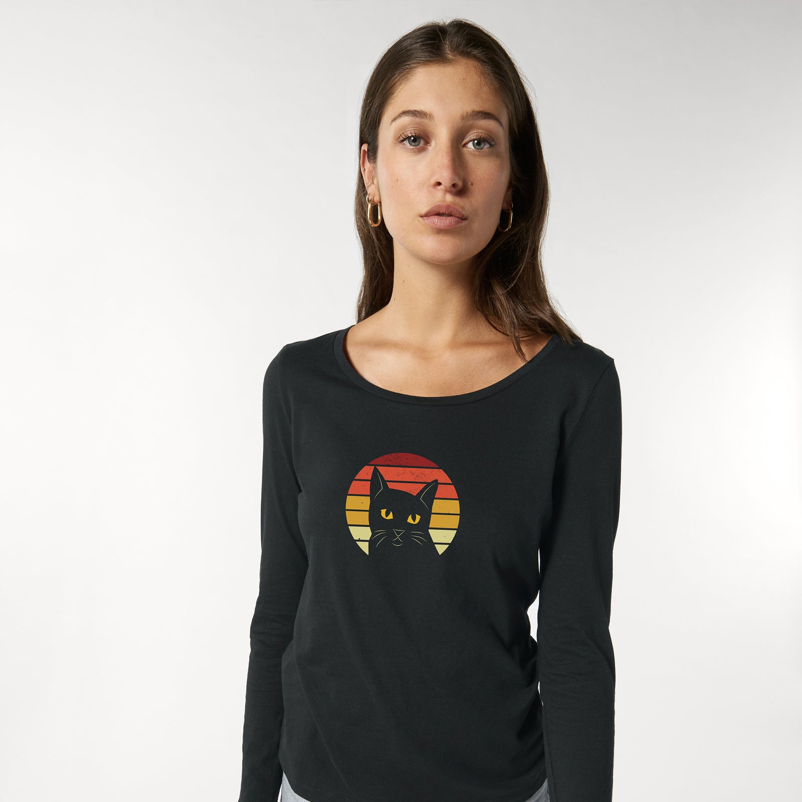 tshirt femme chat noir retro