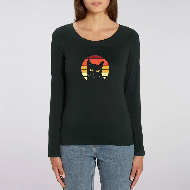 tshirt femme chat noir retro