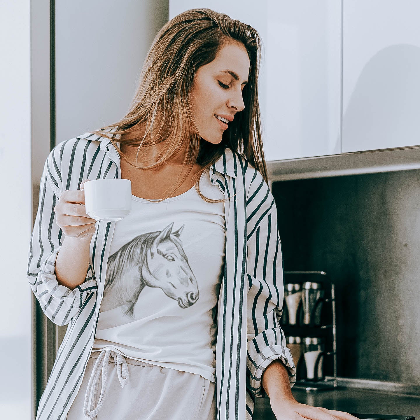 T-Shirt Femme - Dessin de cheval à la main
