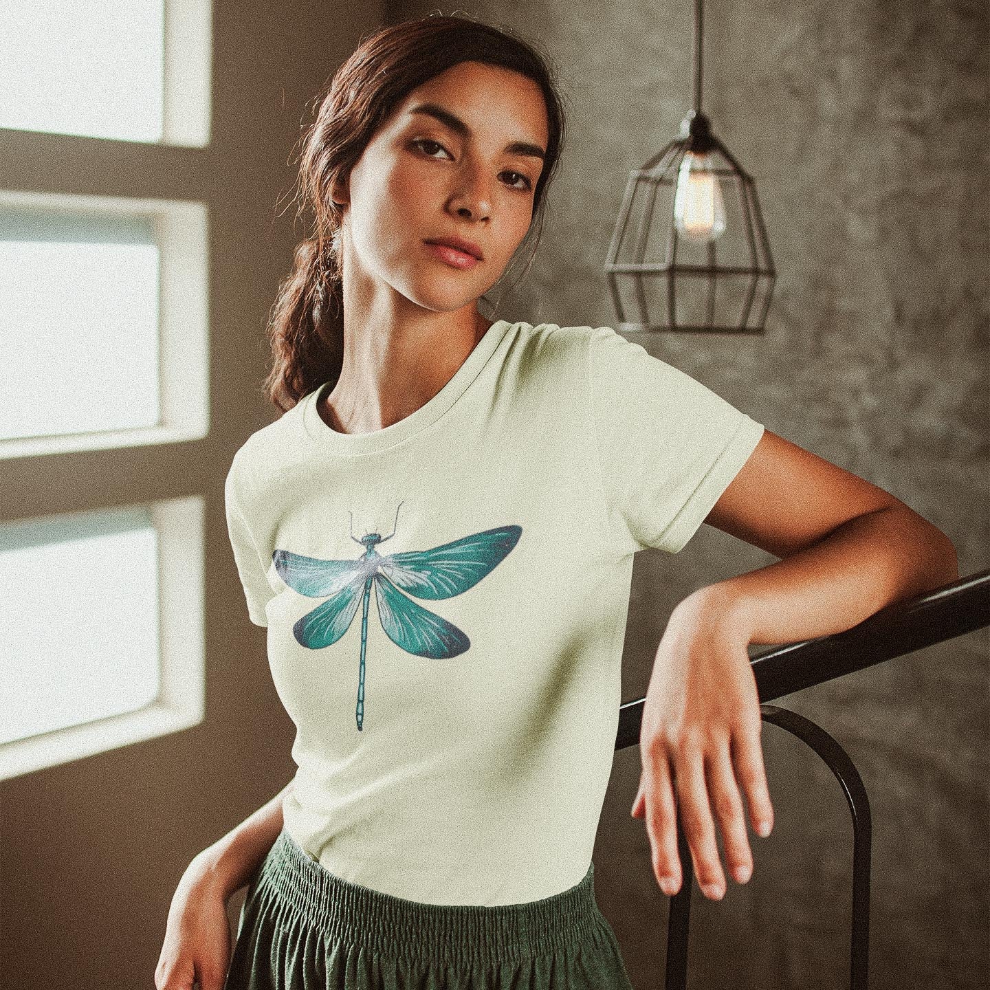 tshirt femme jaune pale libellule