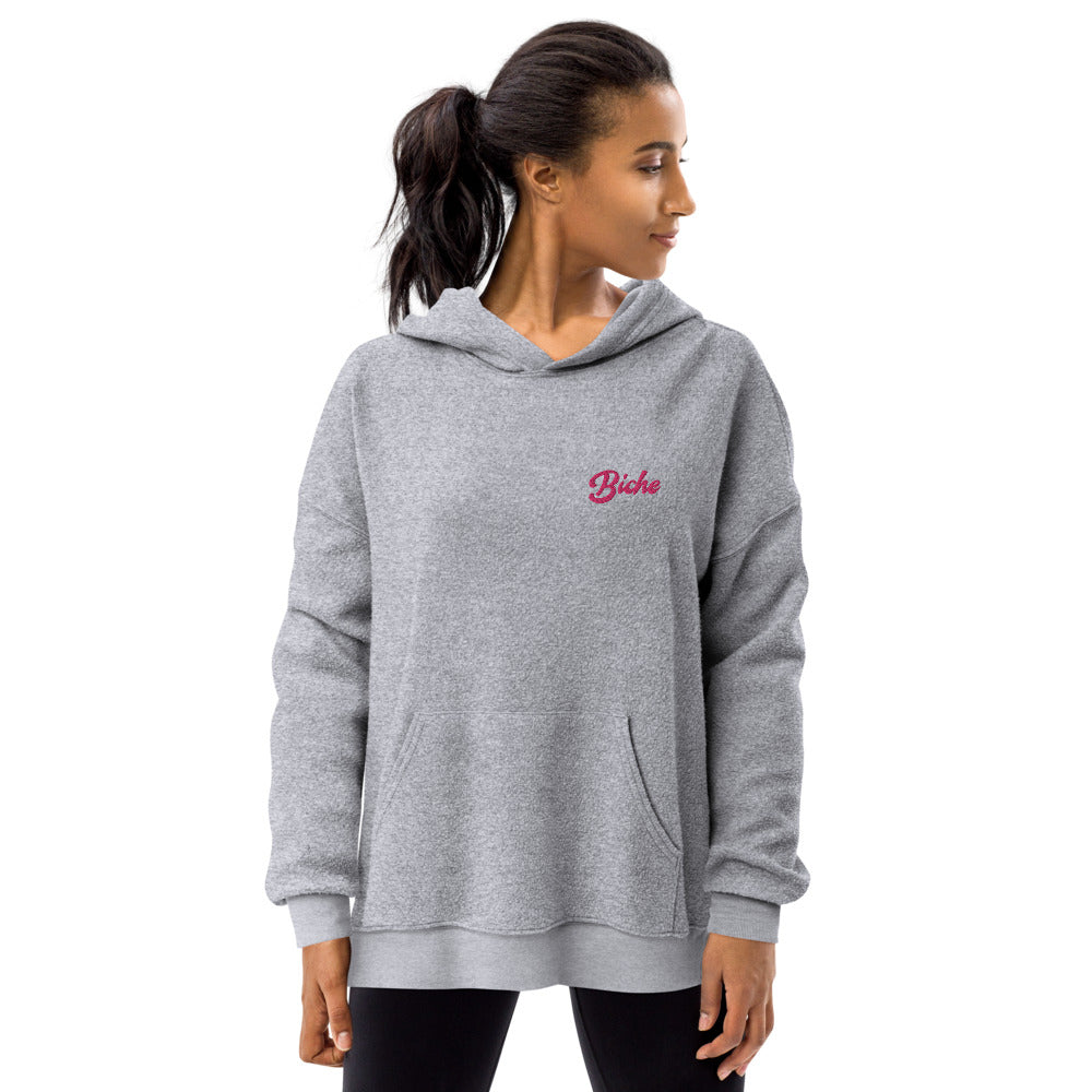 Sweat à capuche en polaire effet daim brodé - "Biche"