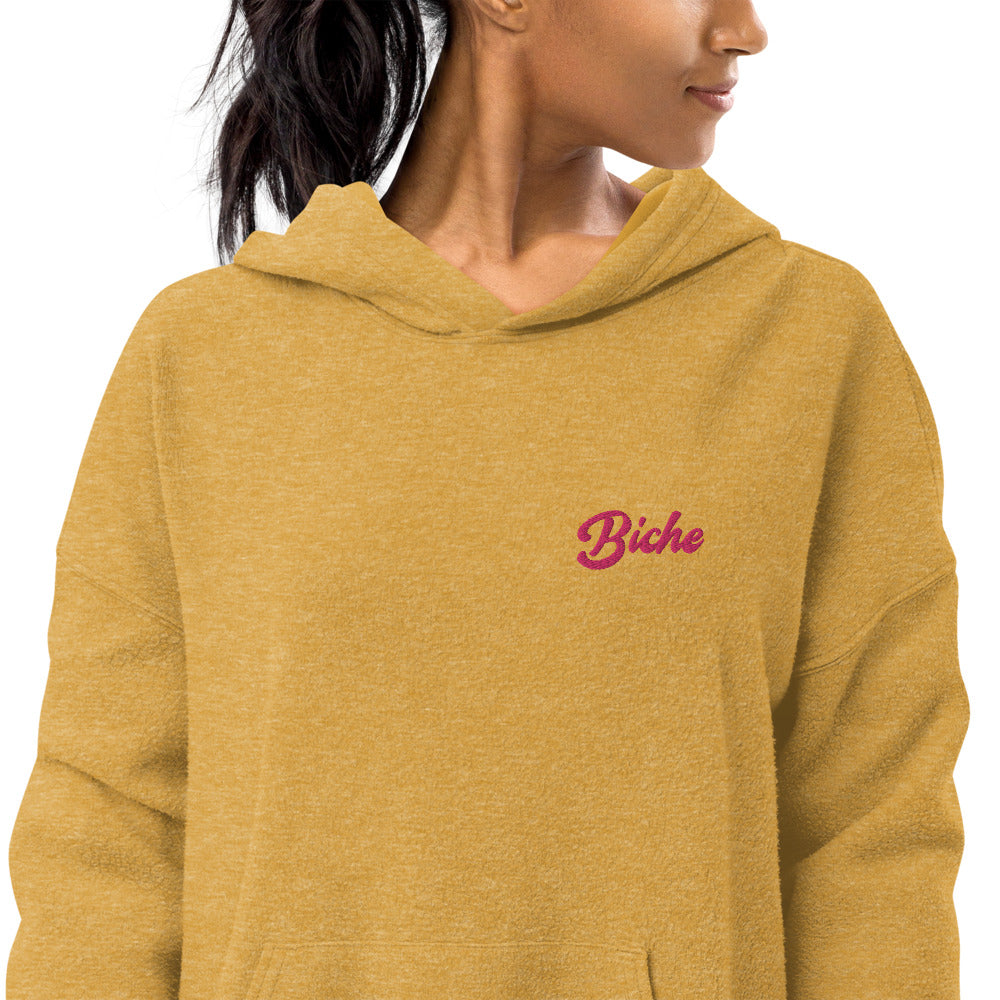 Sweat à capuche en polaire effet daim brodé - "Biche"
