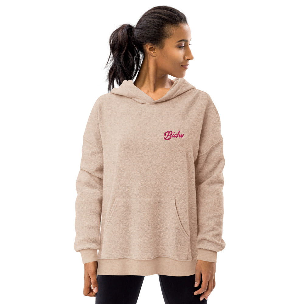 Sweat à capuche en polaire effet daim brodé - "Biche"