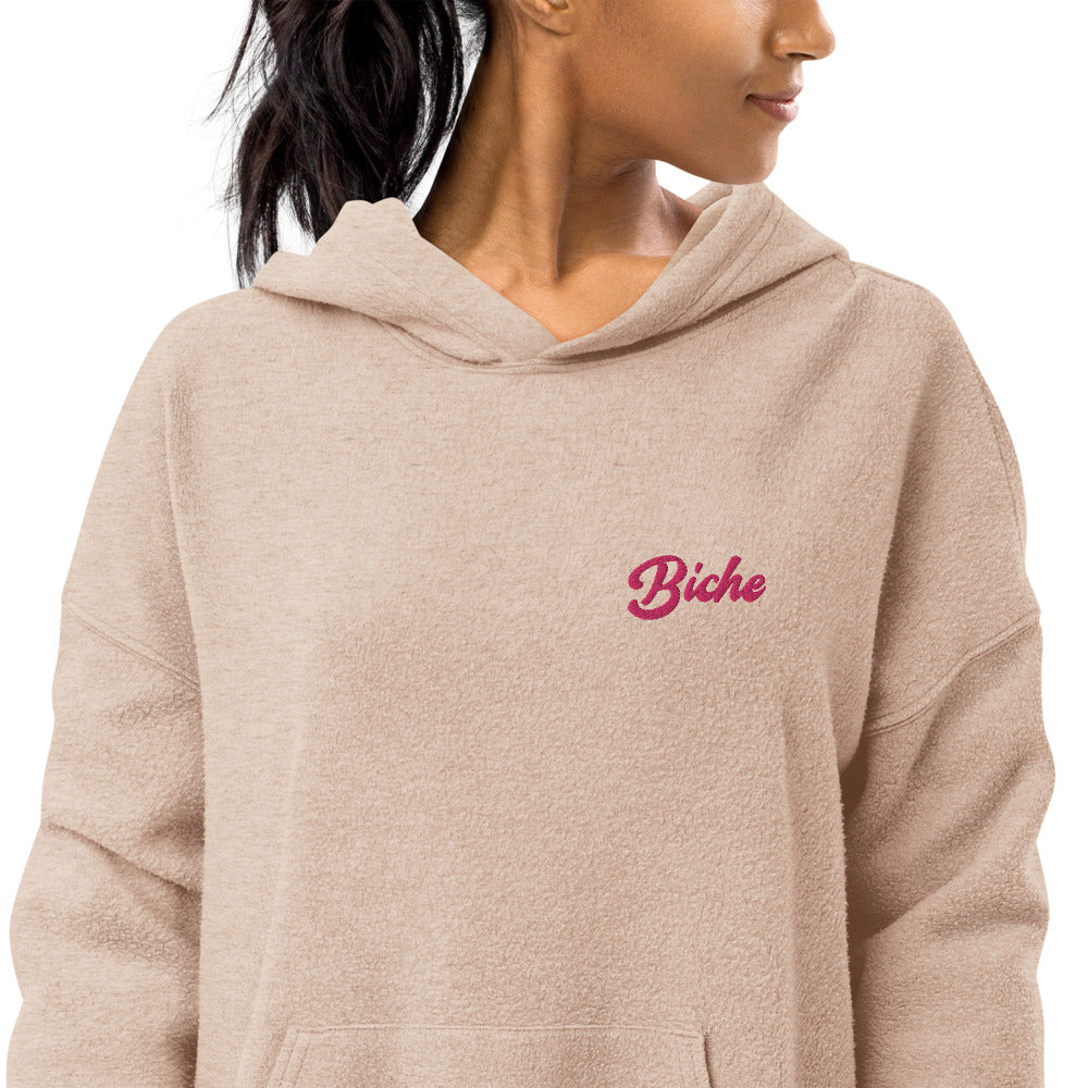 Sweat à capuche en polaire effet daim brodé - "Biche"